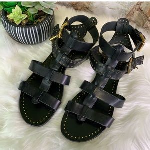 BARBARA BARBIERI Black Italian Leather Gladiator Sandals, 7.5